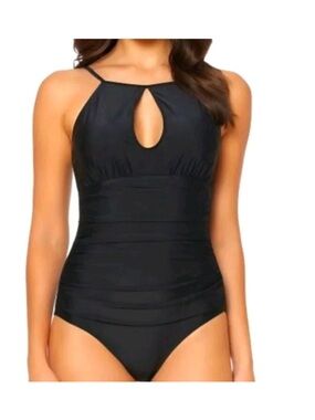 Ellen Tracy Black Halter Keyhole One-Piece Swimsuit